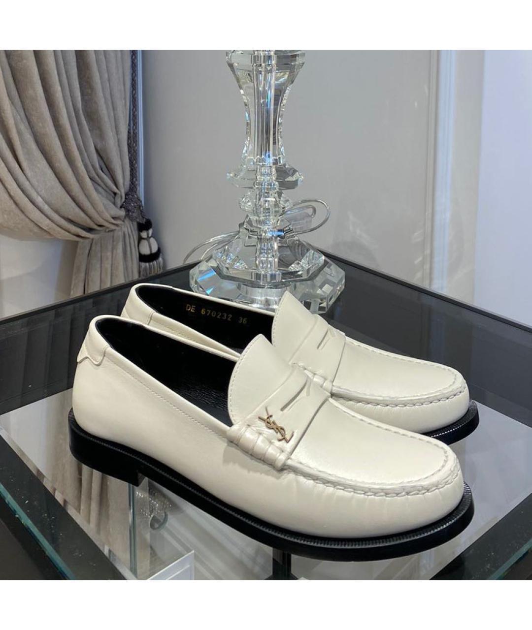 SAINT LAURENT Белые кожаные лоферы, фото 3