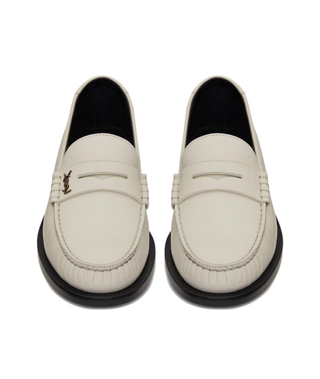 SAINT LAURENT Белые кожаные лоферы, фото 4