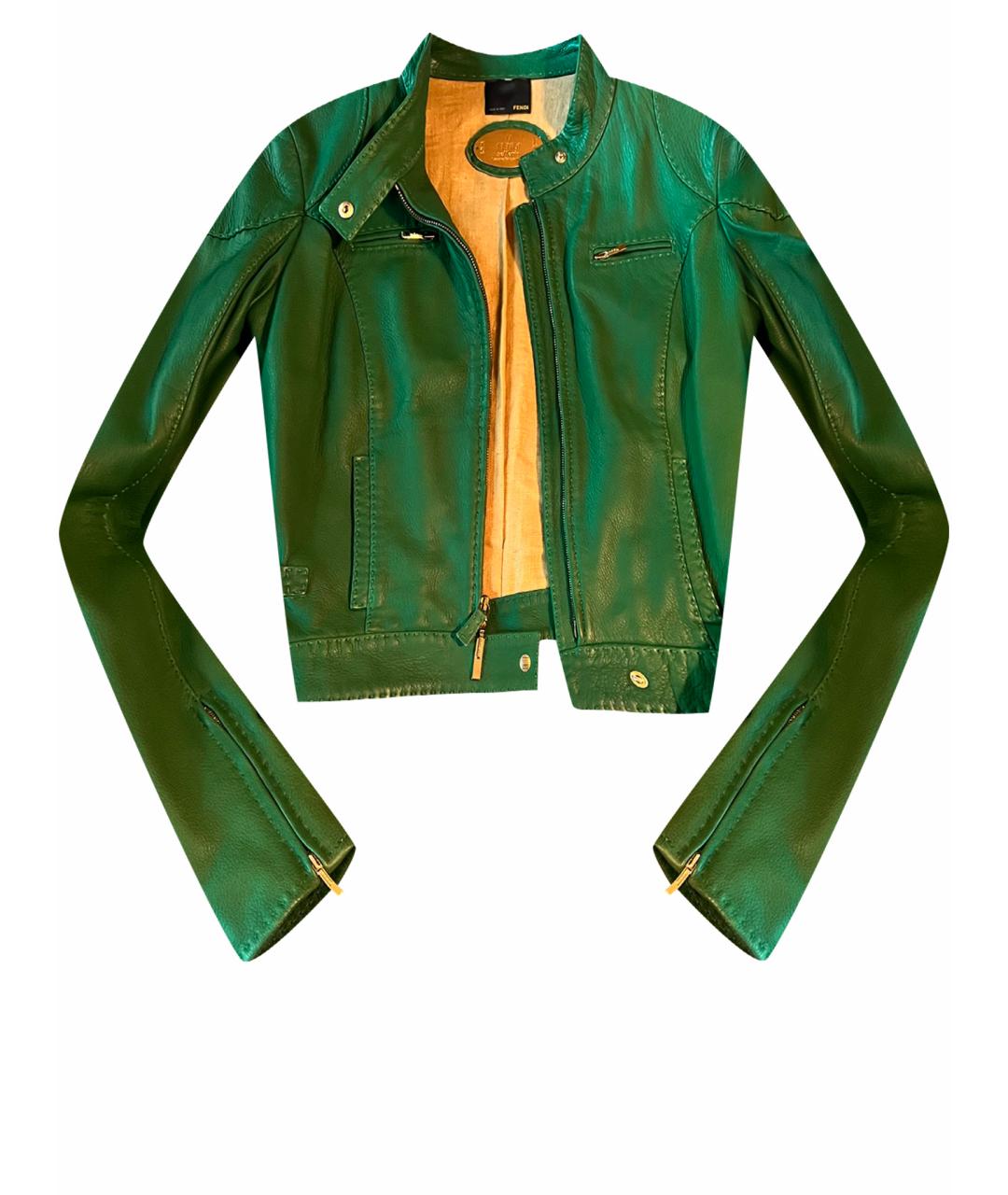 FENDI Зеленая кожаная куртка, фото 1