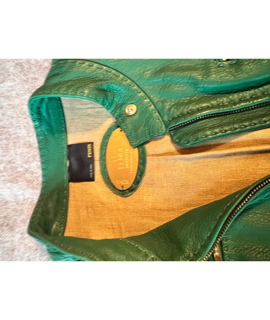 FENDI Зеленая кожаная куртка, фото 2