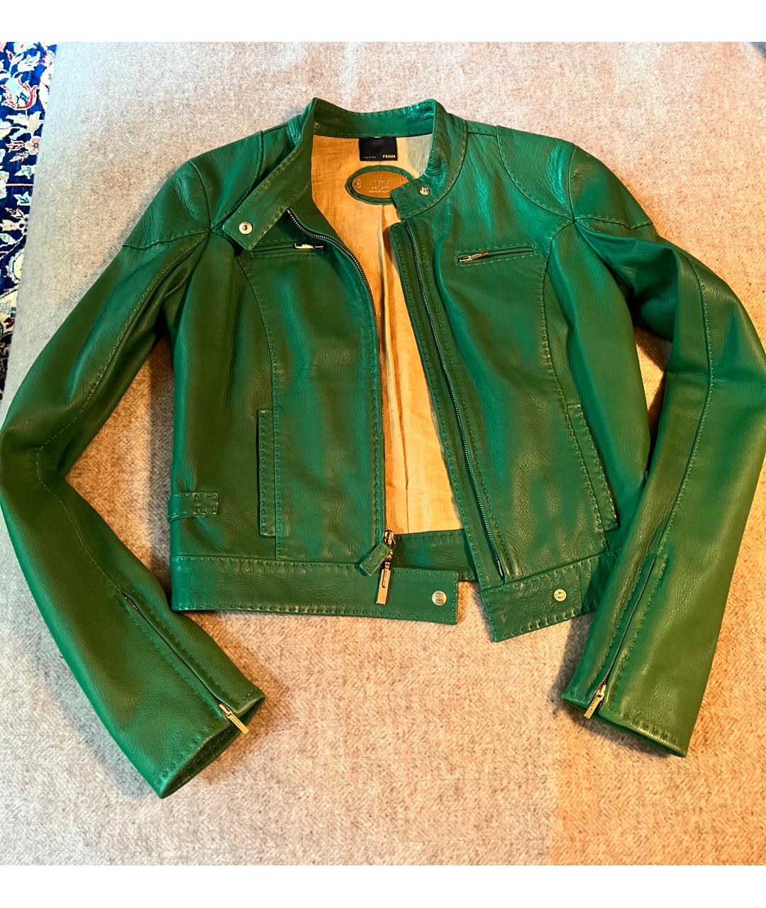 FENDI Зеленая кожаная куртка, фото 5