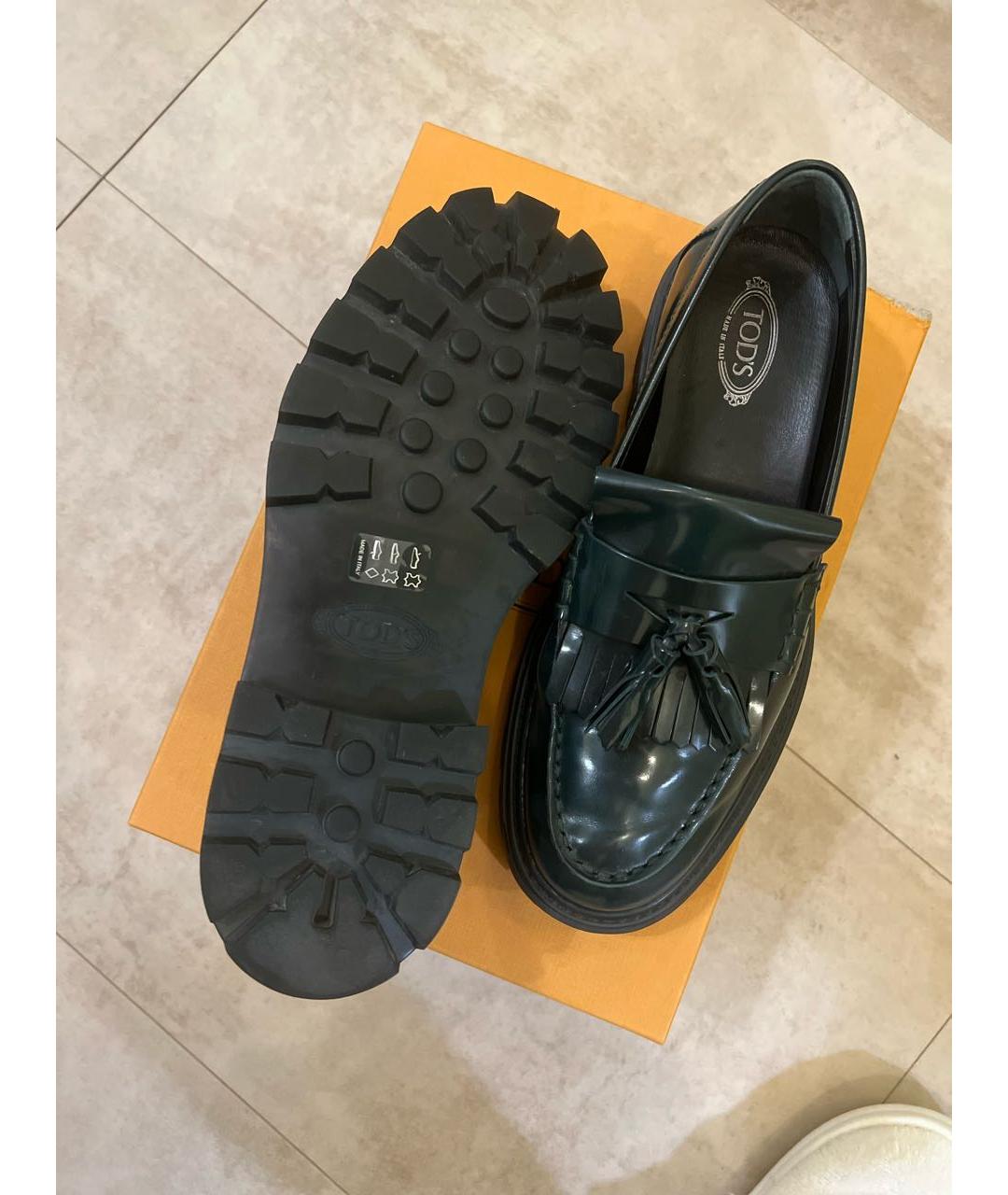 TOD'S Хаки лоферы из лакированной кожи, фото 2