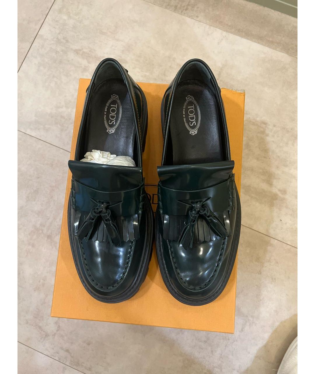 TOD'S Хаки лоферы из лакированной кожи, фото 3
