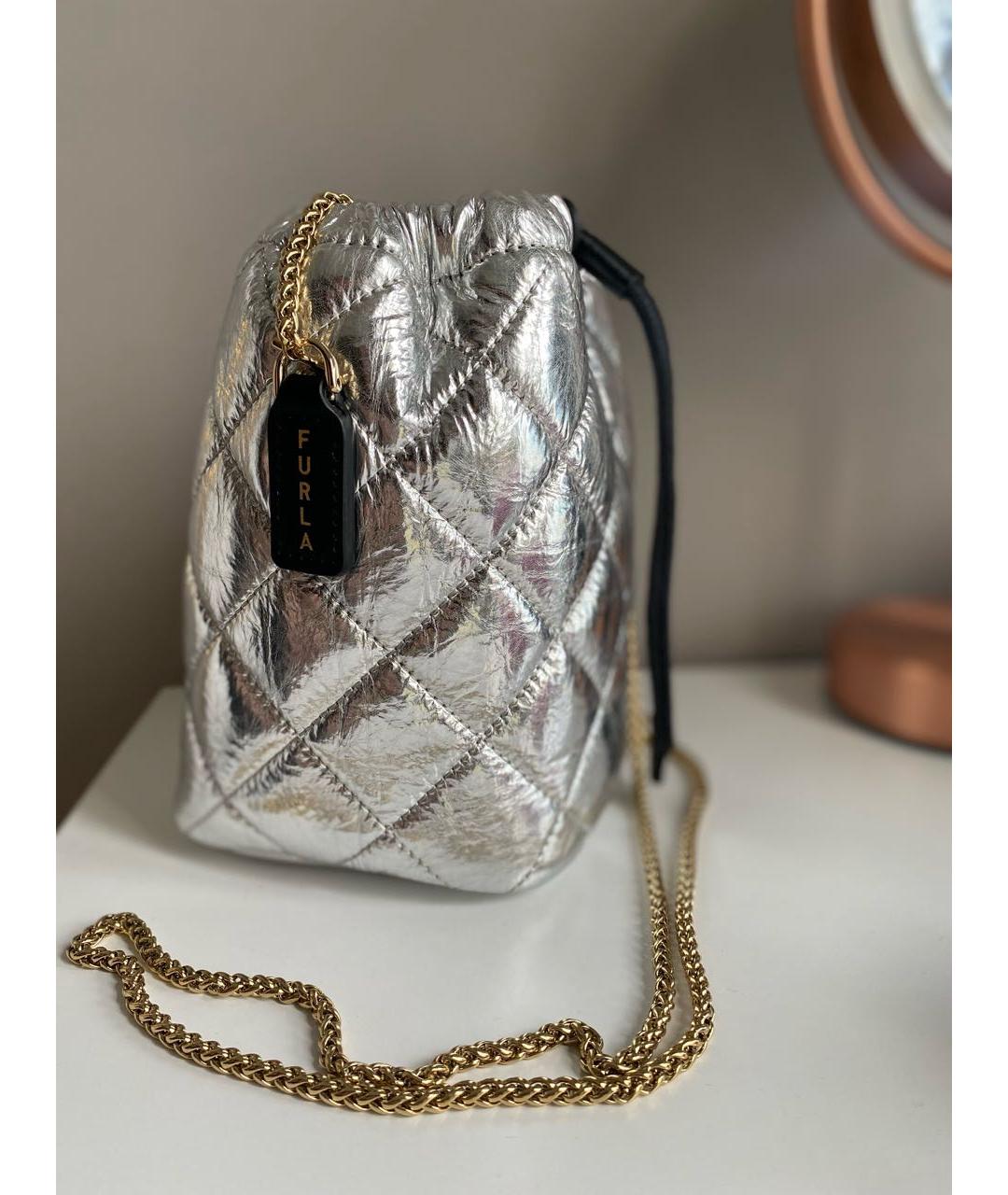 FURLA Серебряная кожаная сумка через плечо, фото 4