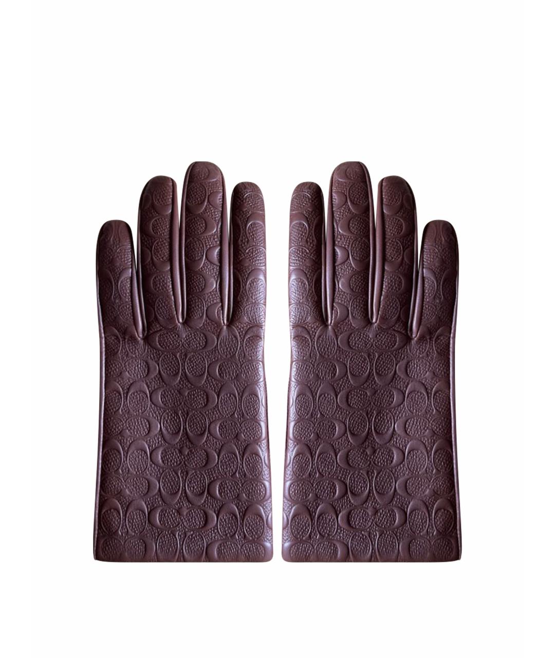 COACH Коричневые кожаные перчатки, фото 1