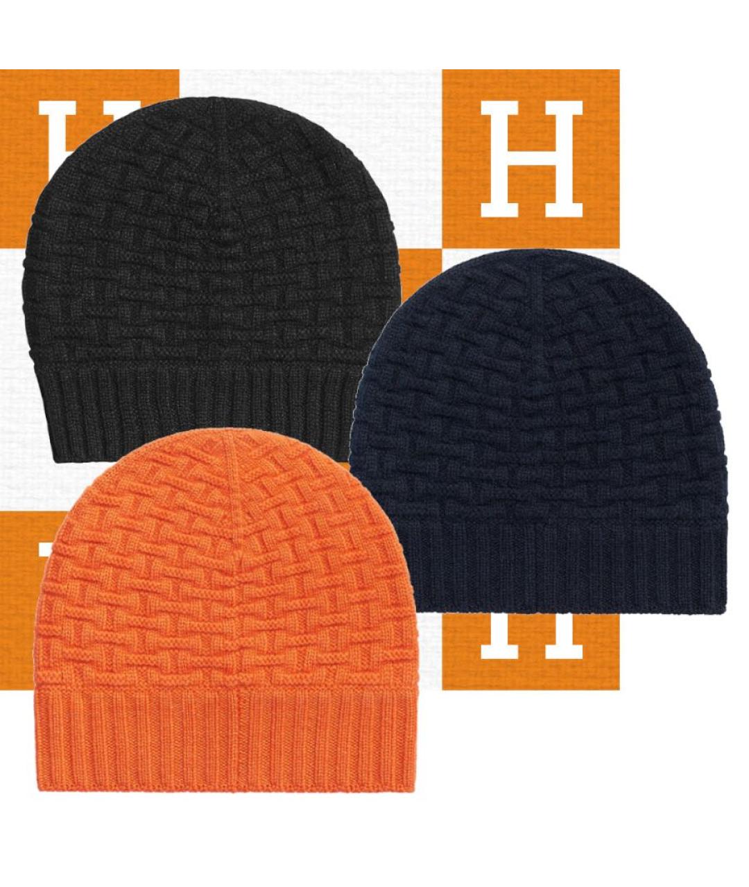 HERMES Оранжевая кашемировая шапка, фото 4