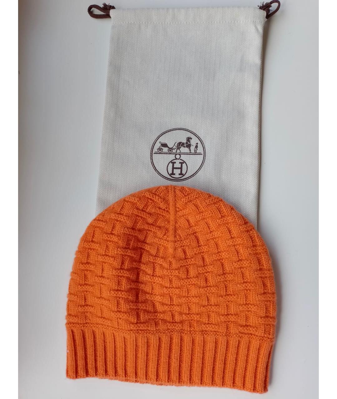 HERMES Оранжевая кашемировая шапка, фото 3