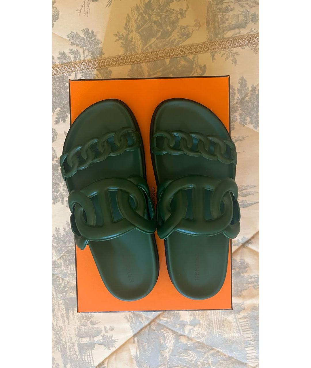HERMES PRE-OWNED Зеленые кожаные сандалии, фото 6