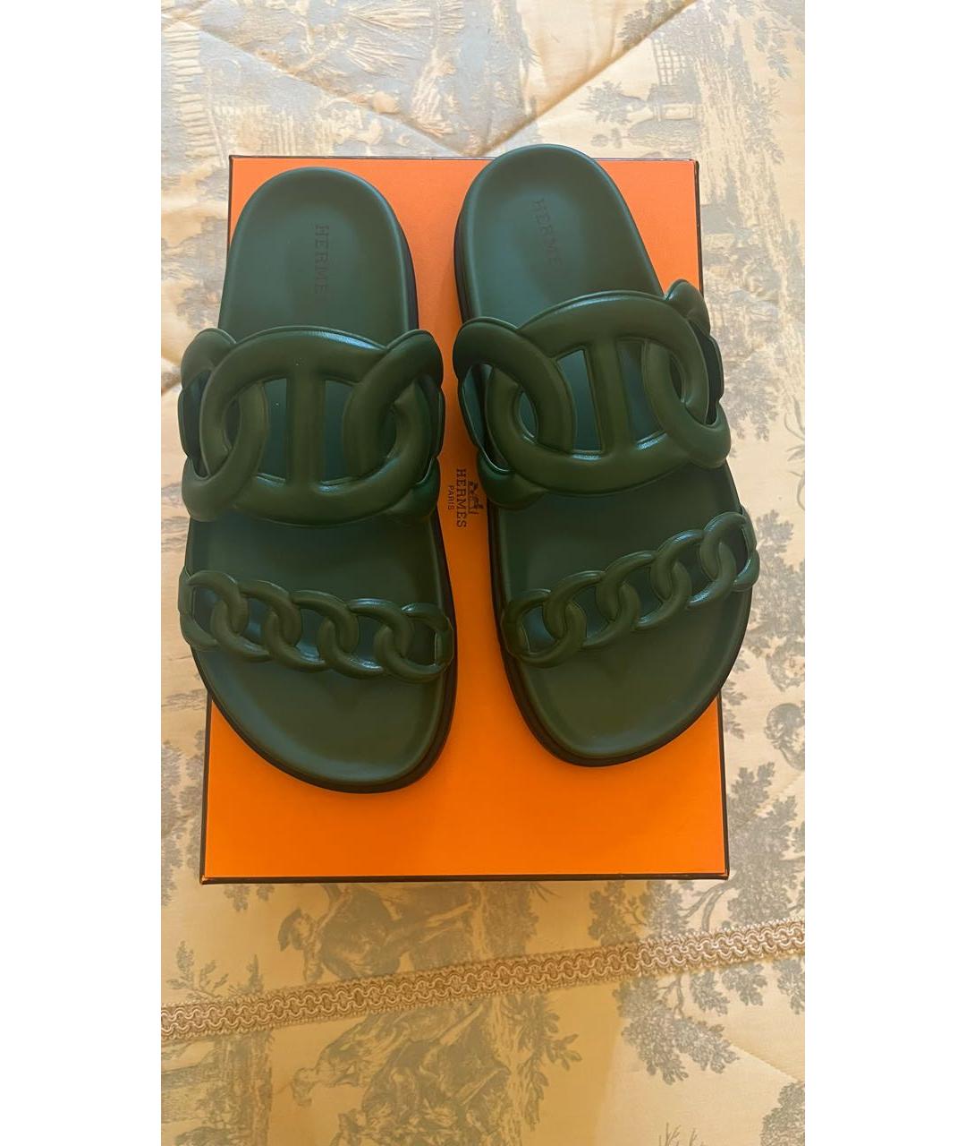 HERMES PRE-OWNED Зеленые кожаные сандалии, фото 5