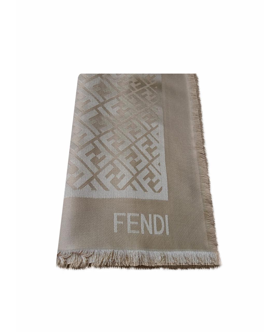 FENDI Бежевый шелковый платок, фото 1
