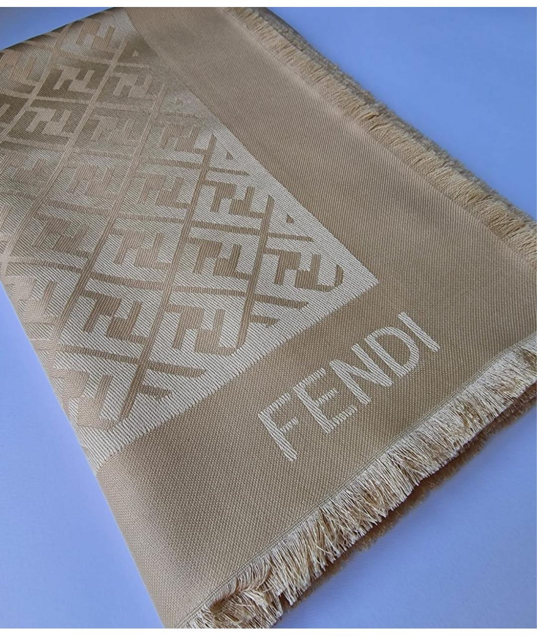 FENDI Бежевый шелковый платок, фото 6