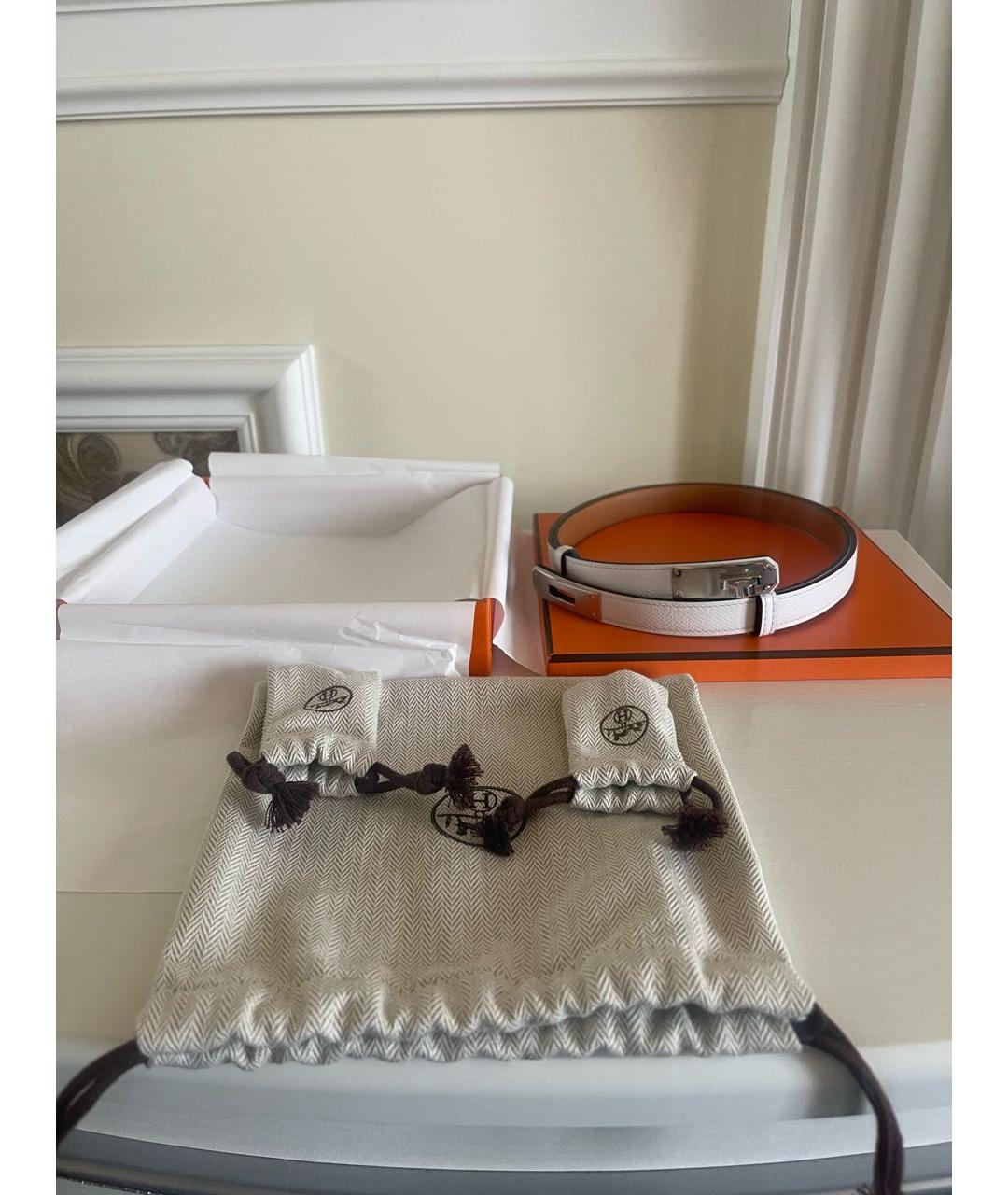 HERMES Белый кожаный ремень, фото 7