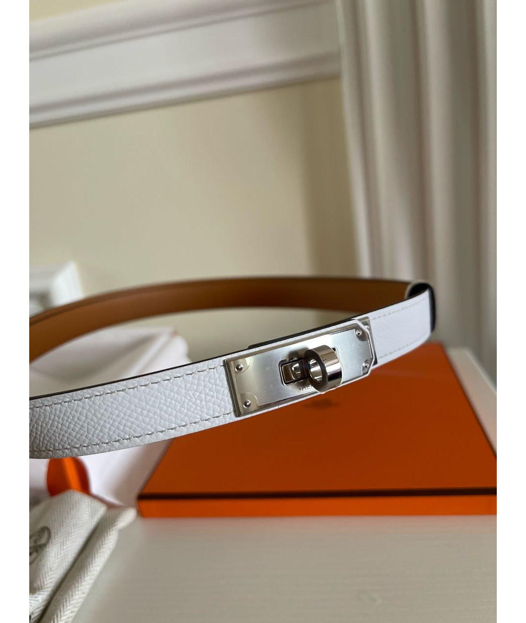 HERMES Белый кожаный ремень, фото 8