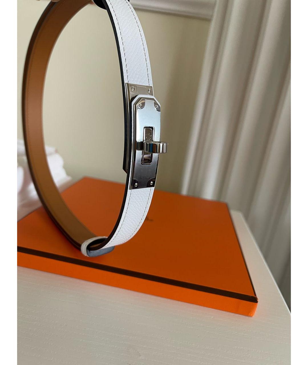 HERMES Белый кожаный ремень, фото 4