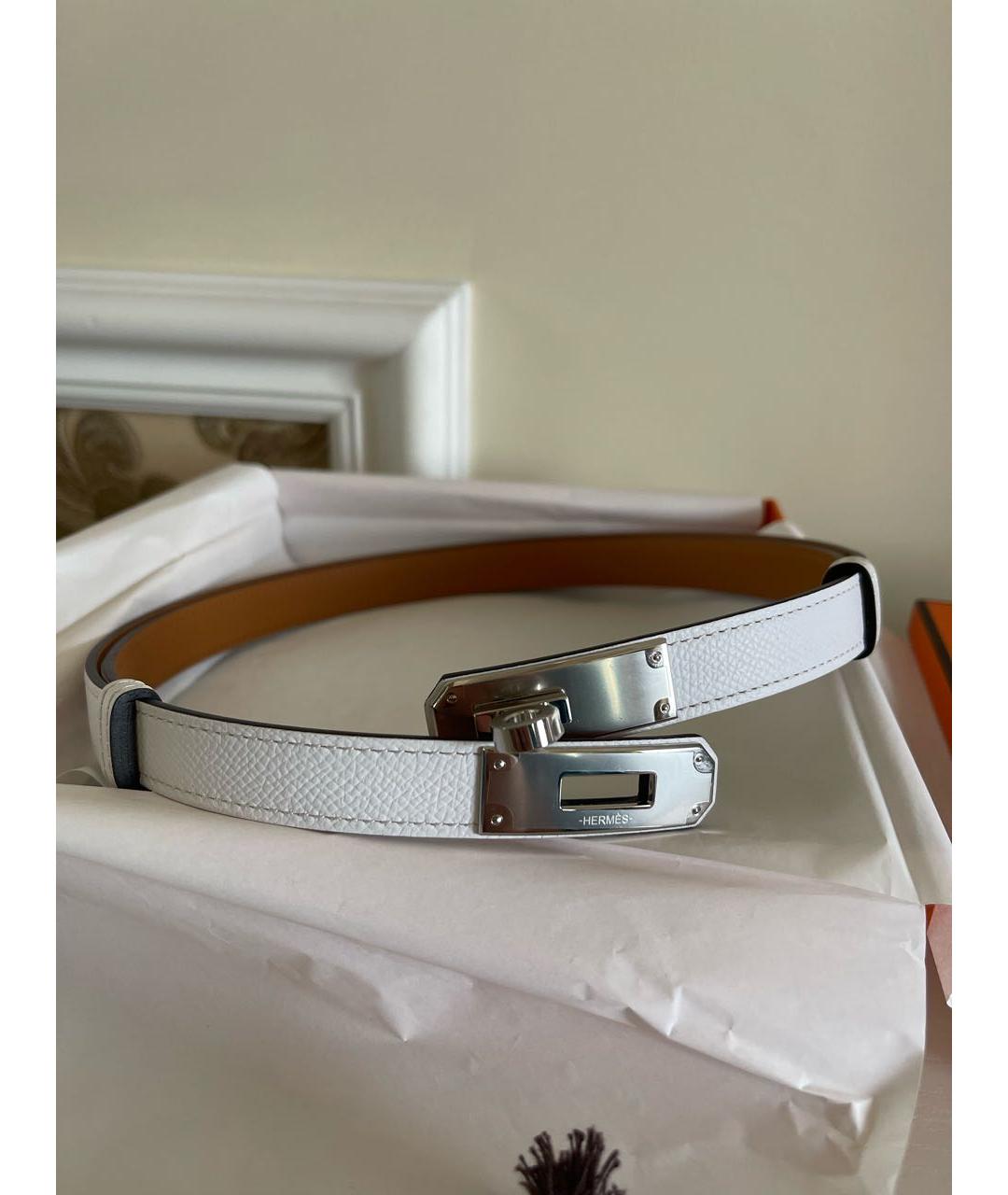HERMES Белый кожаный ремень, фото 5