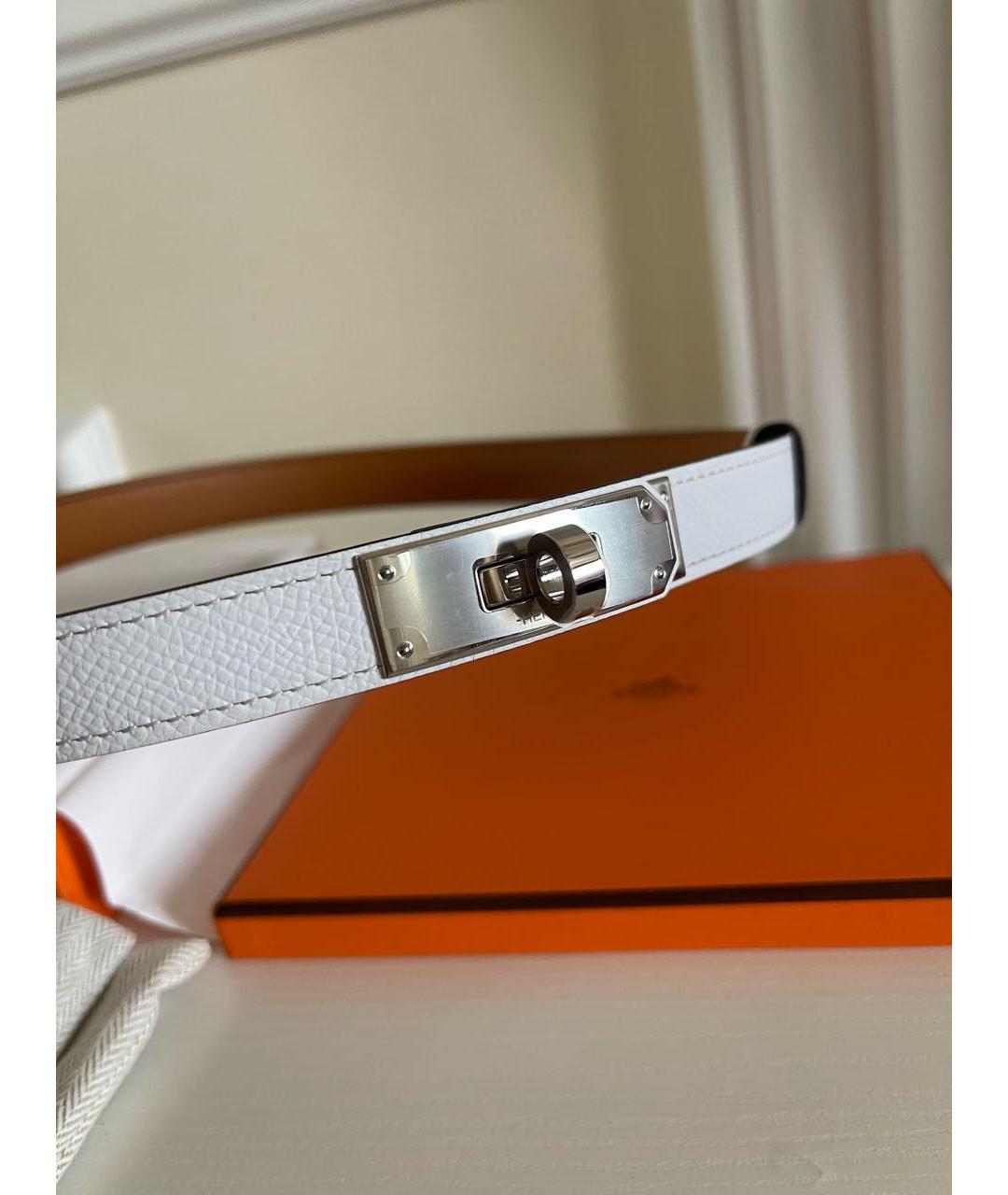 HERMES Белый кожаный ремень, фото 2