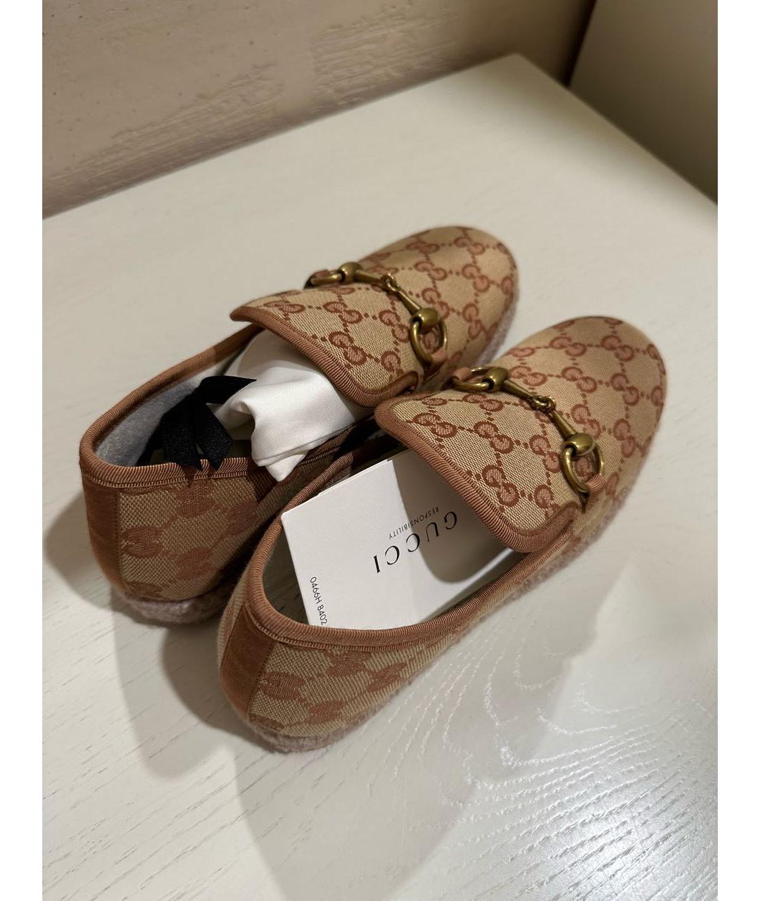 GUCCI Коричневые текстильные лоферы, фото 3