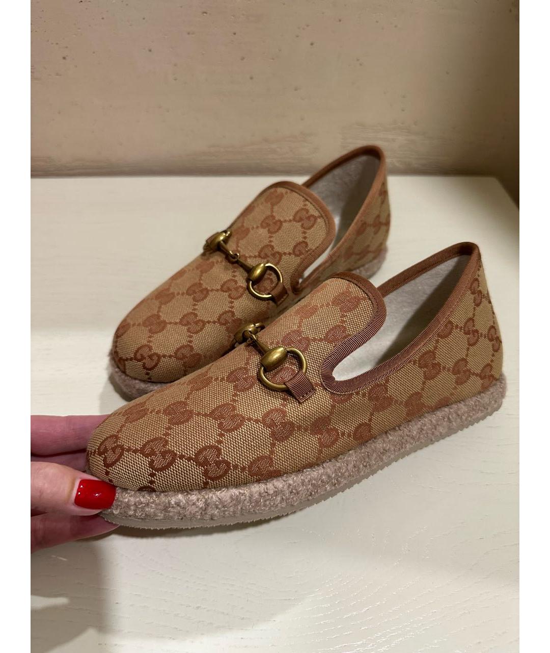 GUCCI Коричневые текстильные лоферы, фото 7