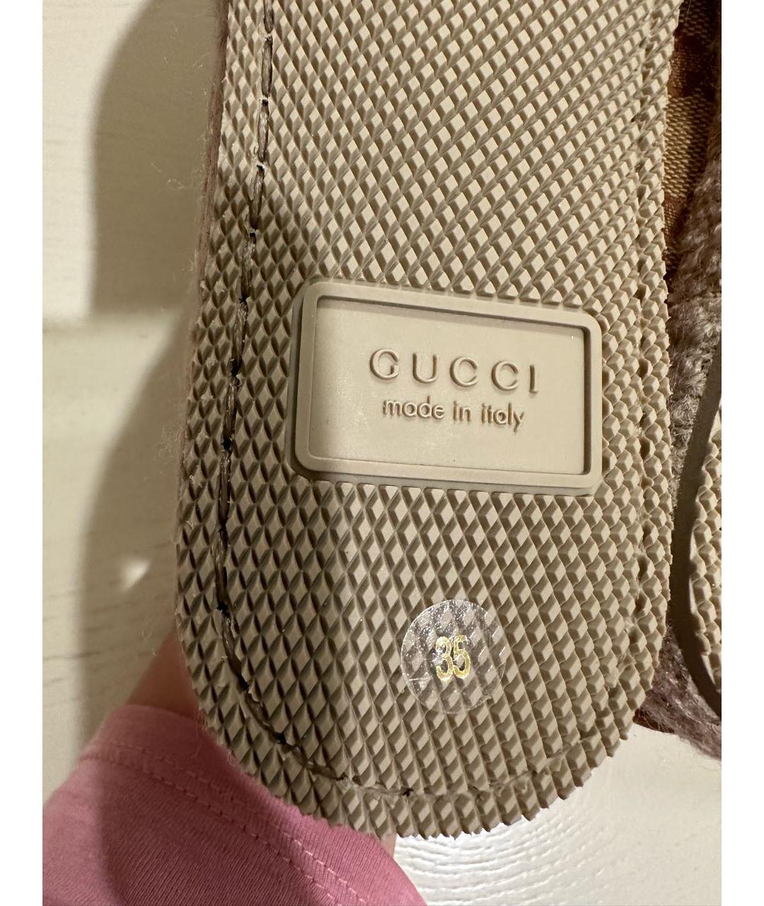 GUCCI Коричневые текстильные лоферы, фото 4