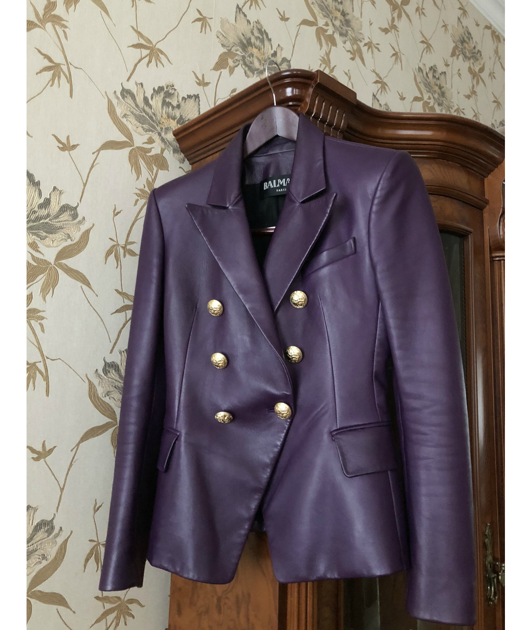 BALMAIN Фиолетовый кожаный жакет/пиджак, фото 2