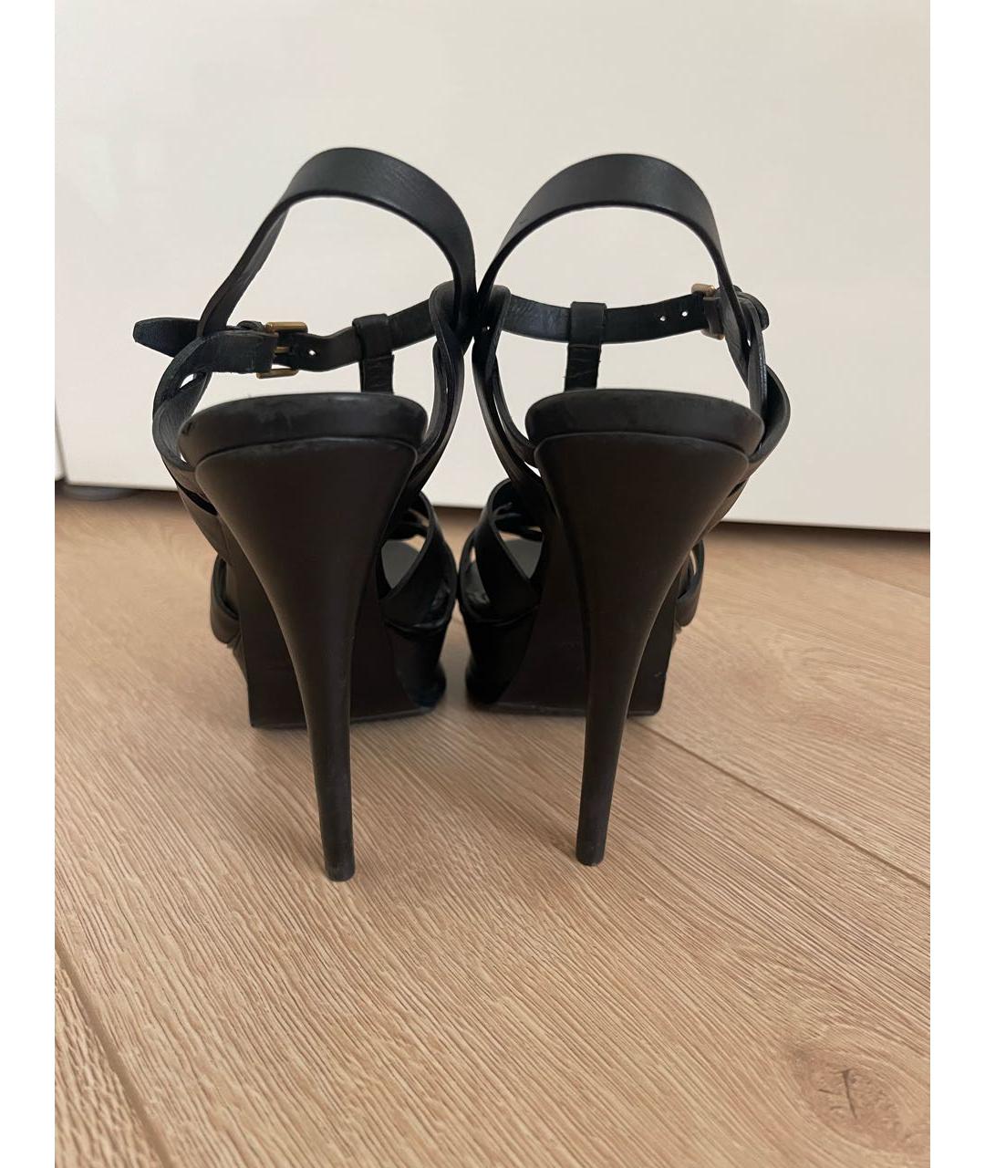 SAINT LAURENT Черные кожаные босоножки, фото 4