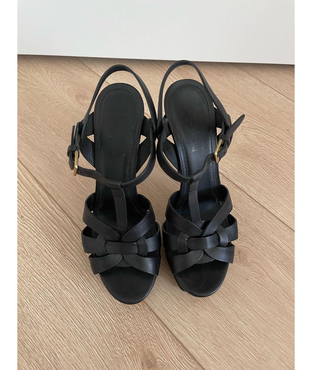 SAINT LAURENT Черные кожаные босоножки, фото 2