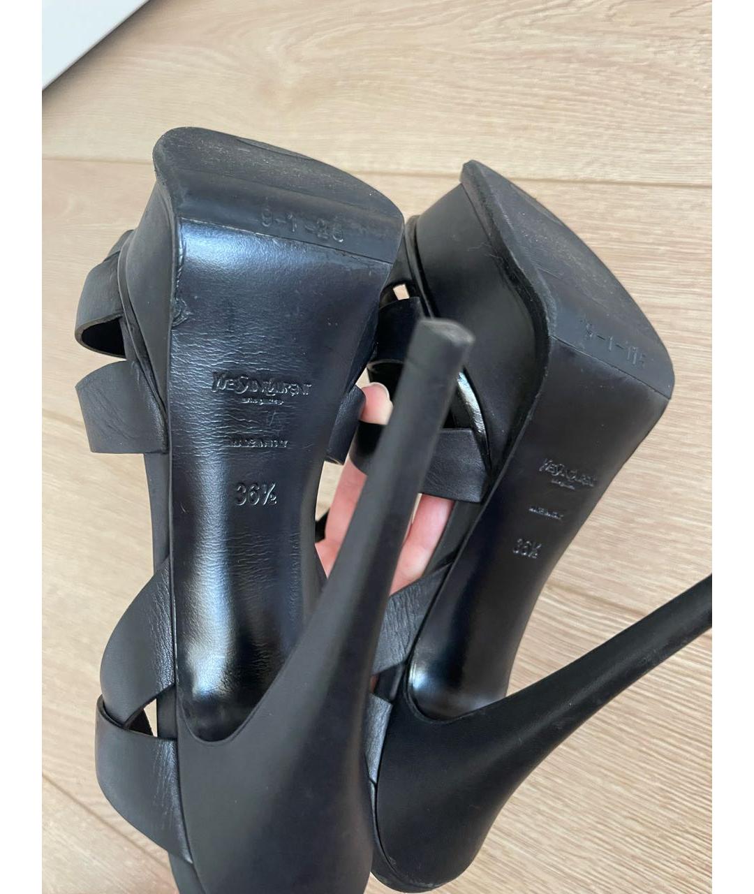 SAINT LAURENT Черные кожаные босоножки, фото 5