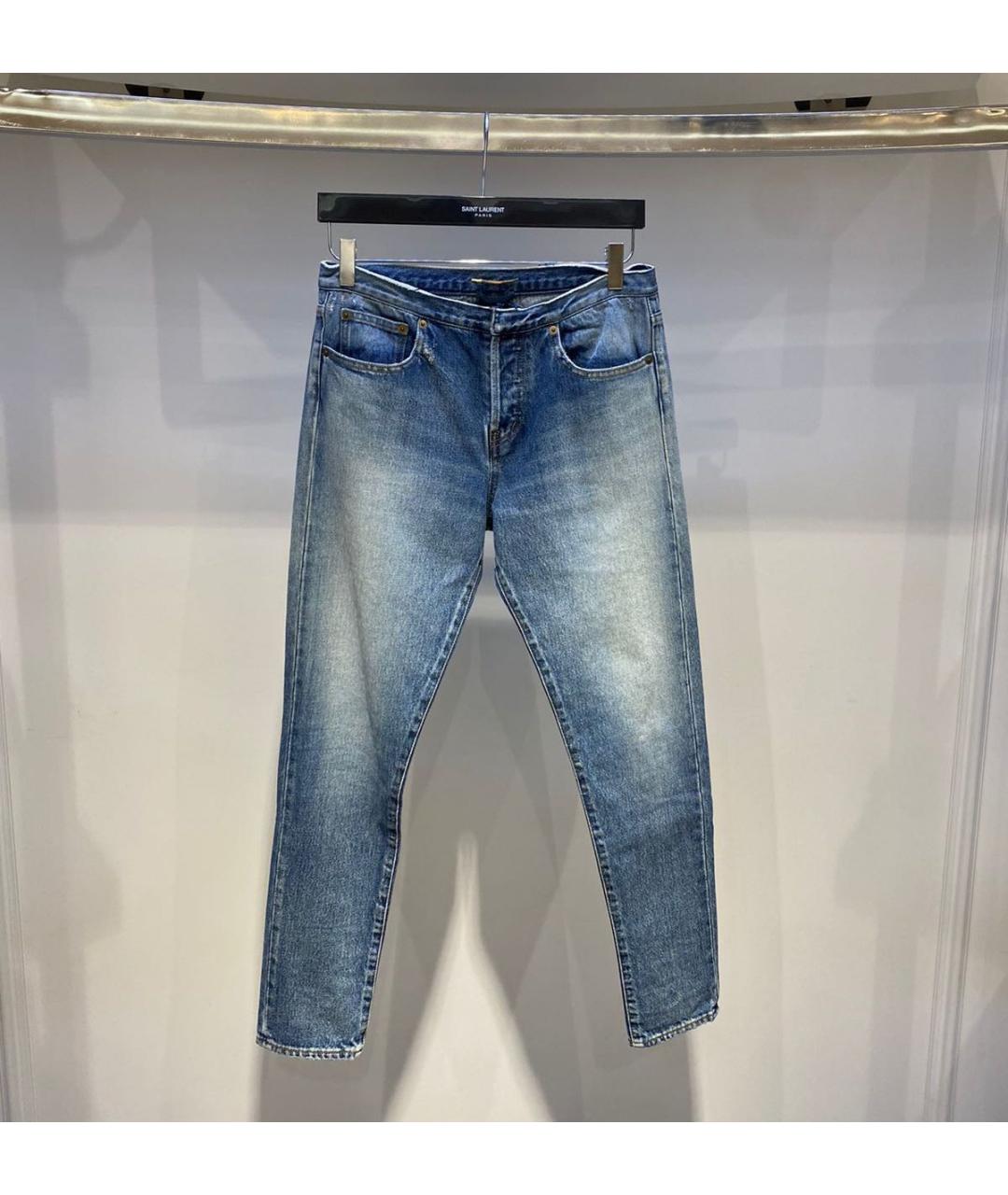 SAINT LAURENT Голубые хлопковые прямые джинсы, фото 2