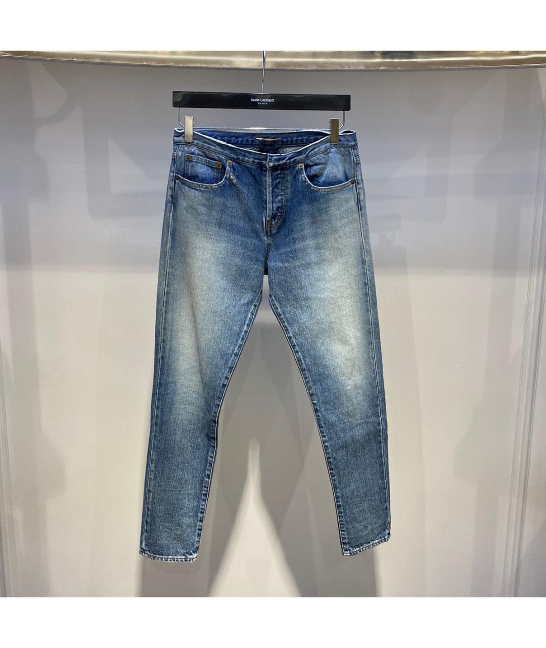 SAINT LAURENT Голубые хлопковые прямые джинсы, фото 3