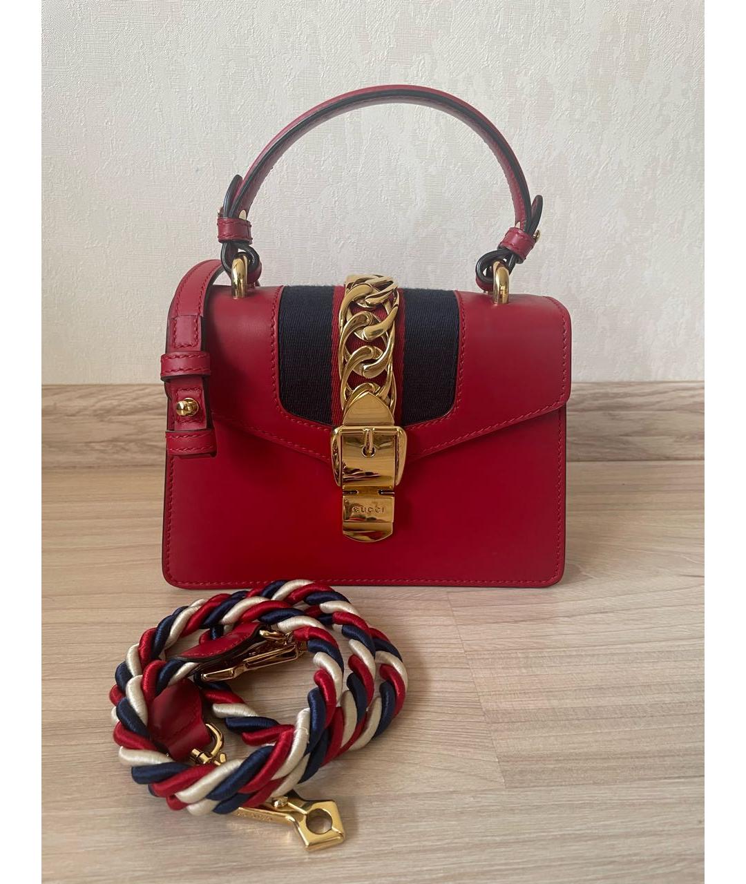 GUCCI Красная кожаная сумка с короткими ручками, фото 9