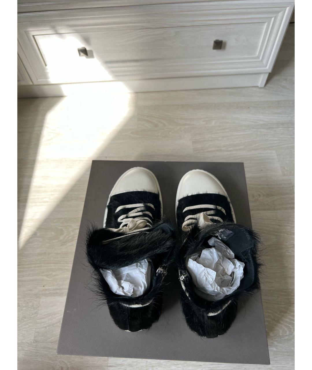 RICK OWENS Черные кожаные высокие кроссовки / кеды, фото 3