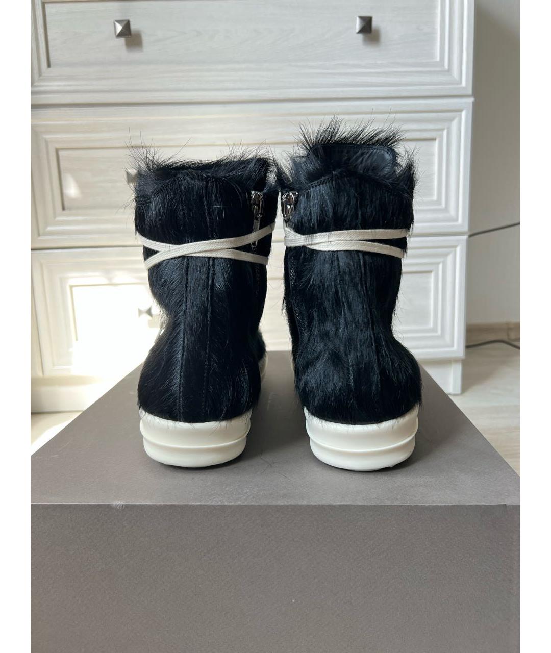 RICK OWENS Черные кожаные высокие кроссовки / кеды, фото 4