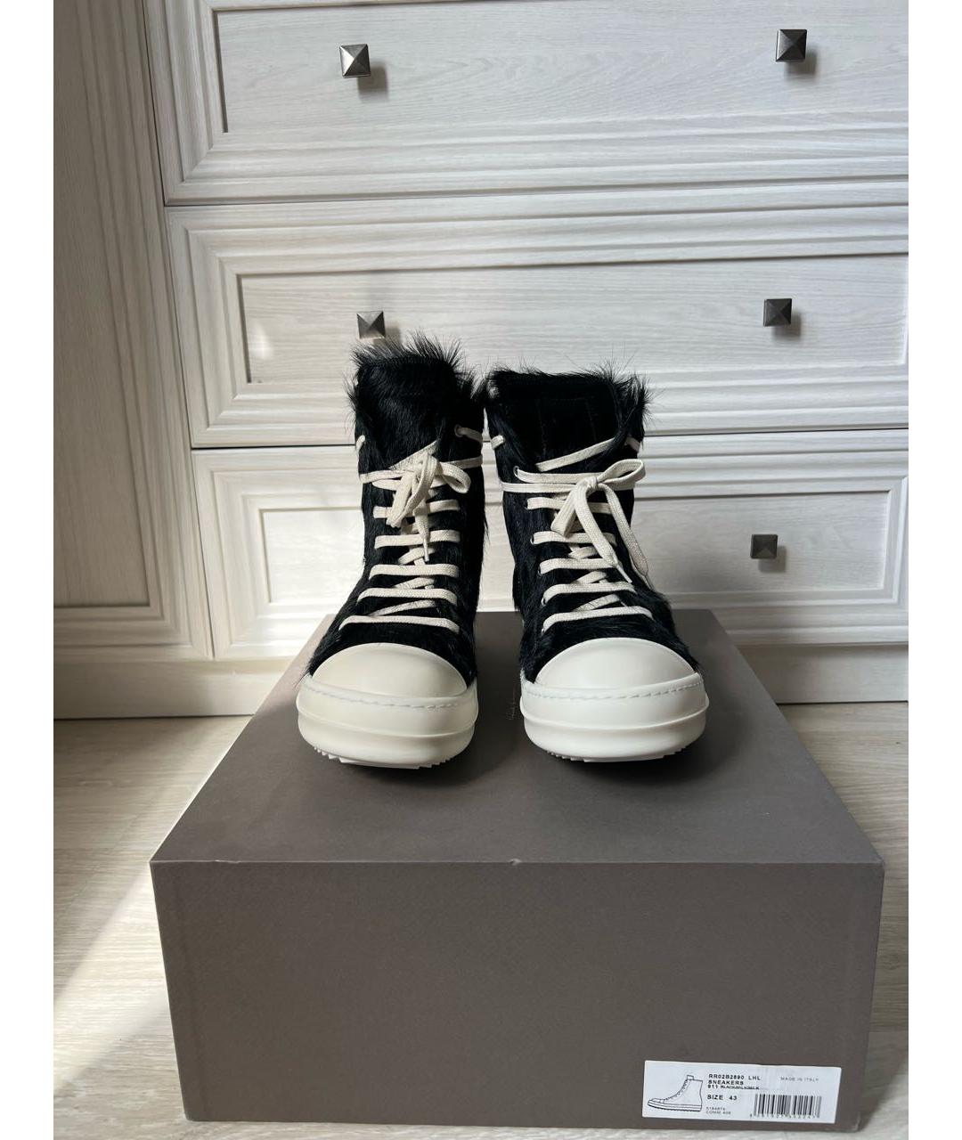 RICK OWENS Черные кожаные высокие кроссовки / кеды, фото 2