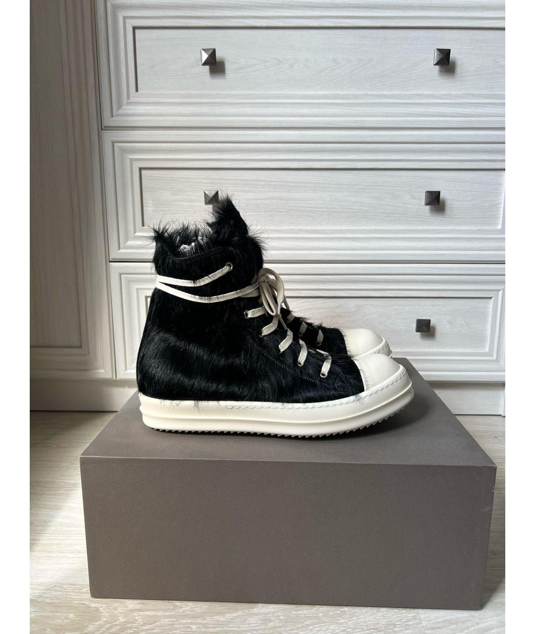 RICK OWENS Черные кожаные высокие кроссовки / кеды, фото 6