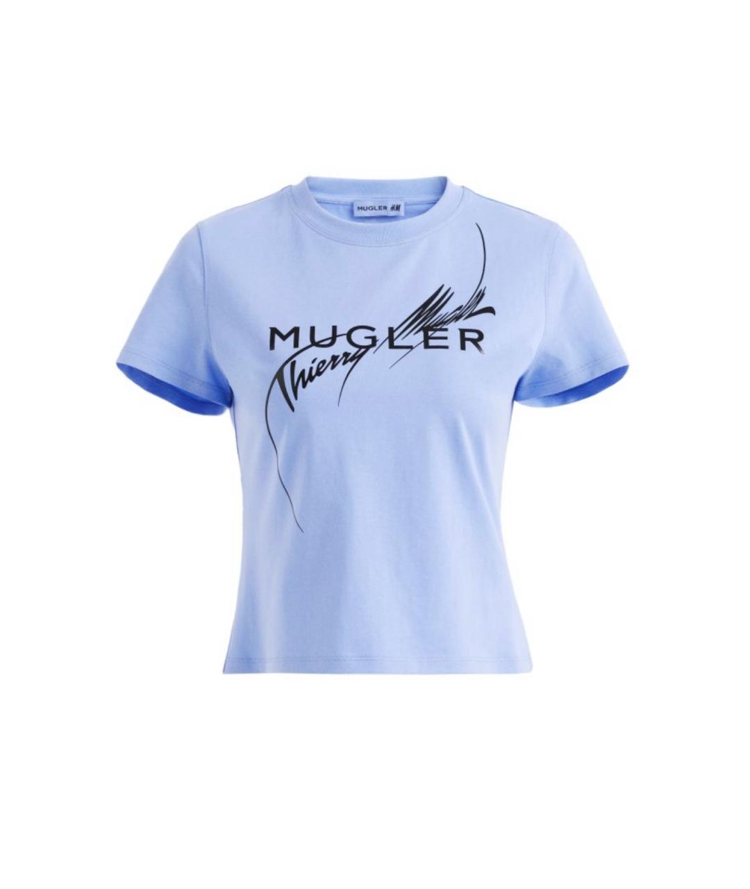 MUGLER Голубая хлопковая футболка, фото 1