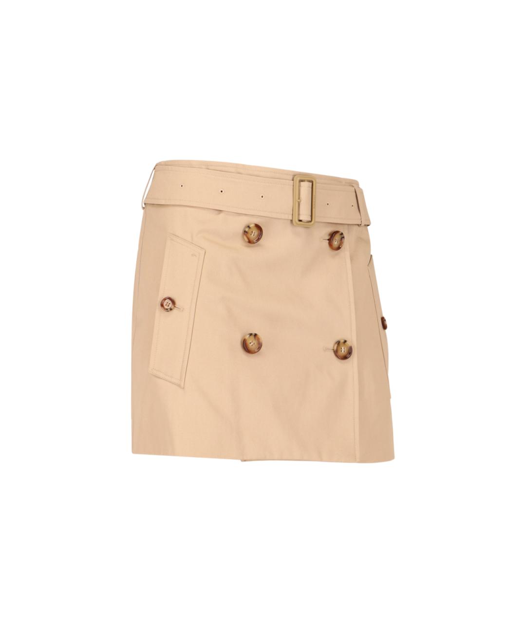 BURBERRY Бежевая хлопковая юбка мини, фото 2