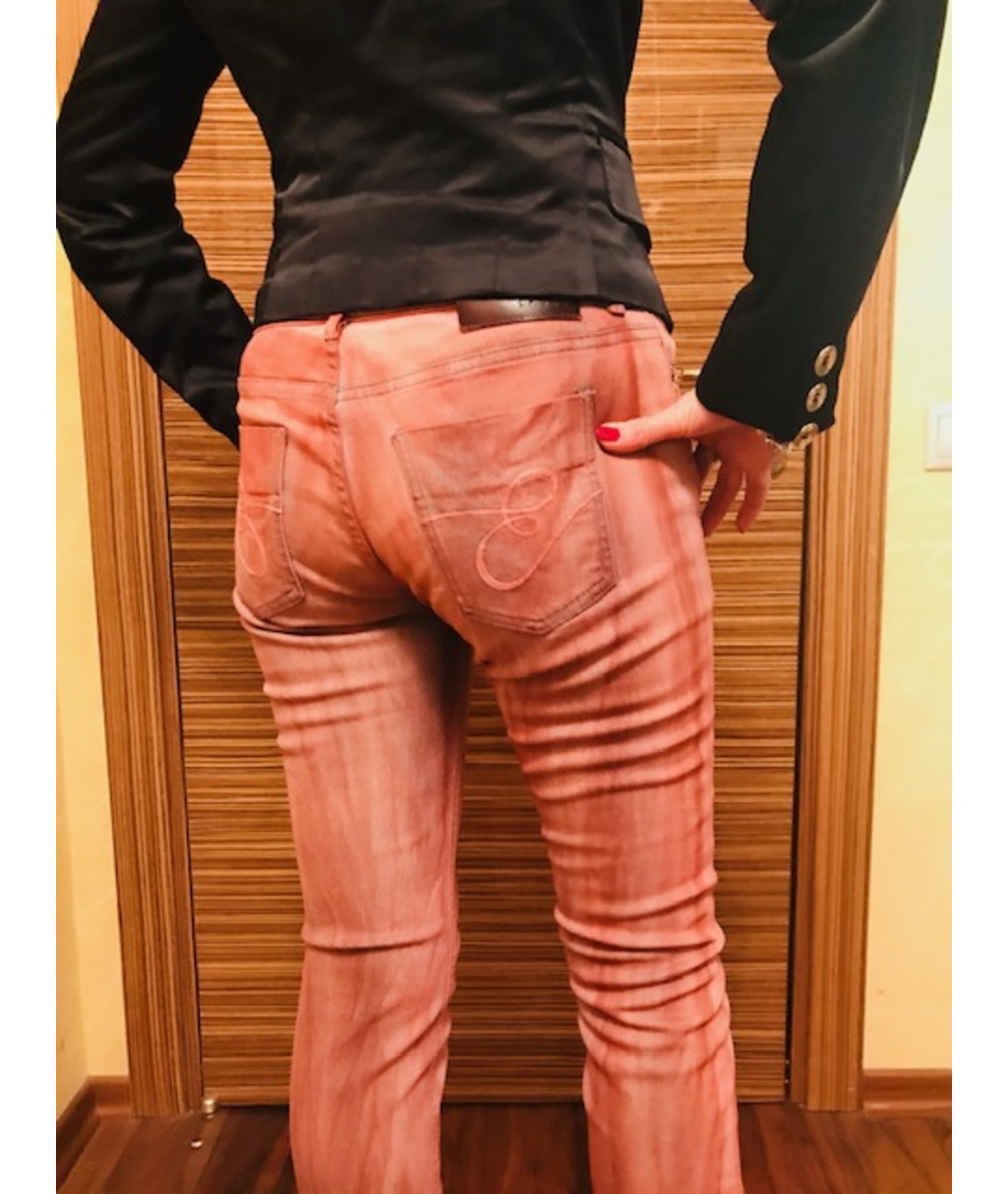 ESCADA VINTAGE Бордовые хлопковые прямые джинсы, фото 5