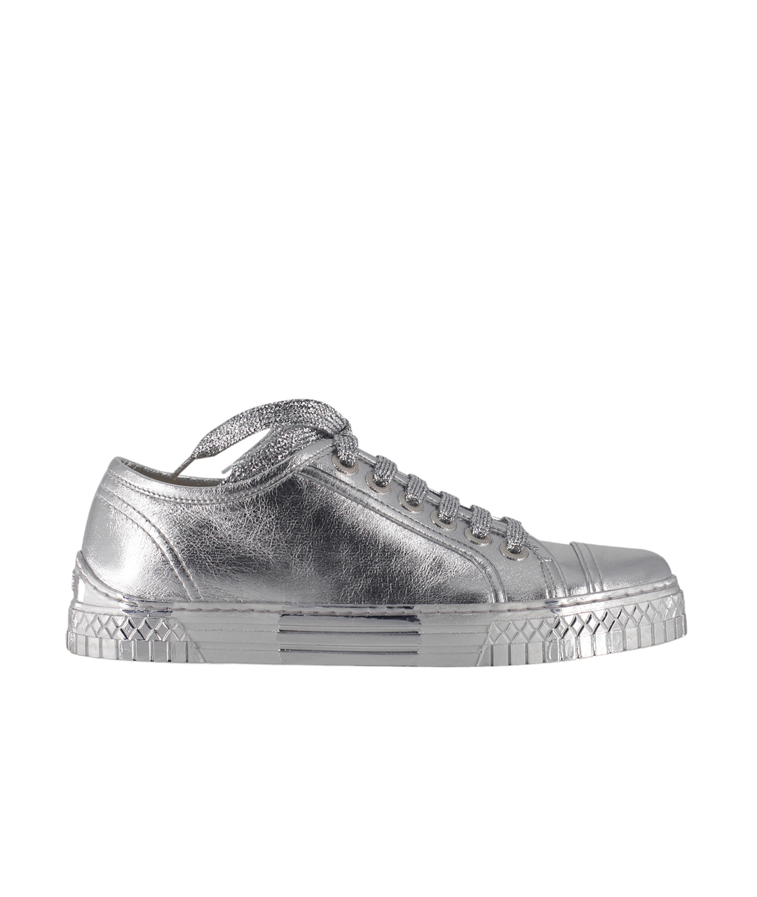 CHANEL PRE-OWNED Серебряные кожаные кроссовки, фото 1