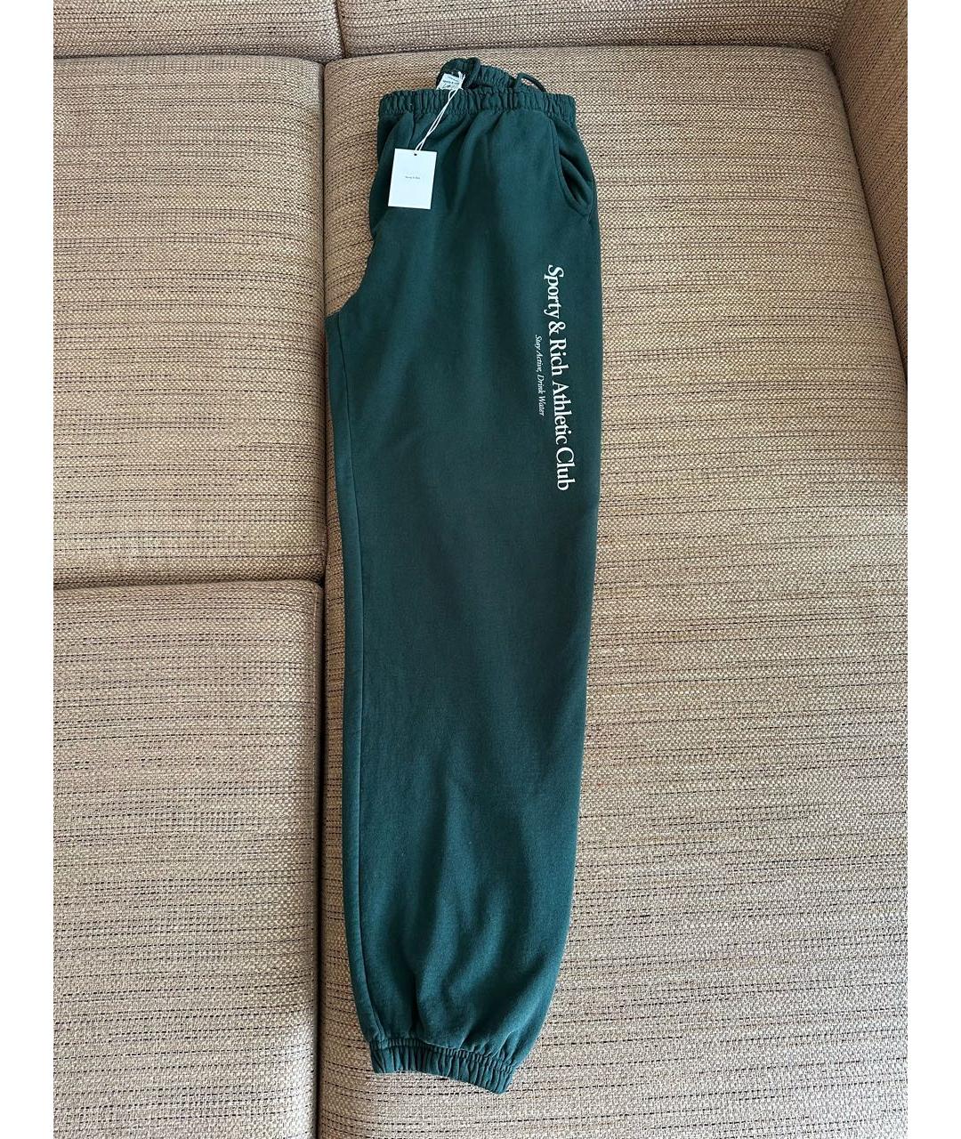 SPORTY AND RICH Зеленые хлопковые спортивные брюки и шорты, фото 2