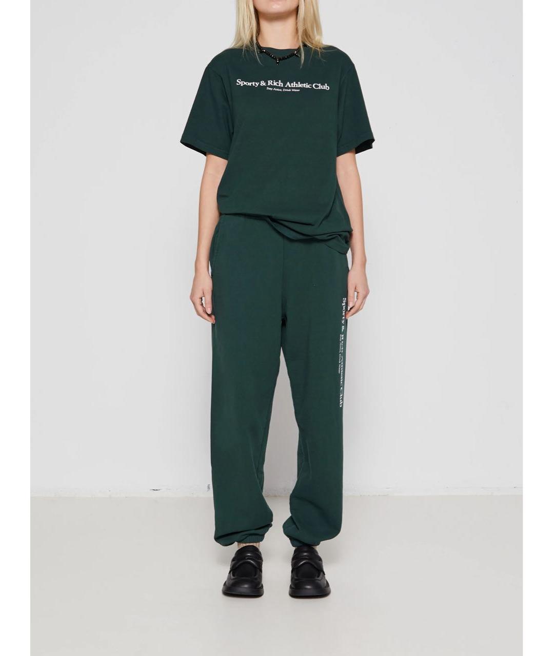 SPORTY AND RICH Зеленые хлопковые спортивные брюки и шорты, фото 4