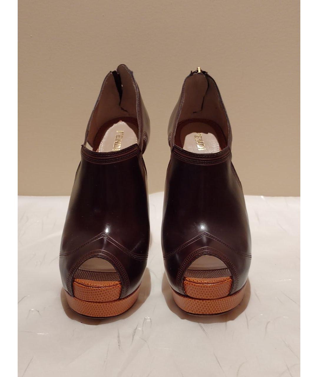 FENDI Коричневые кожаные ботильоны, фото 4