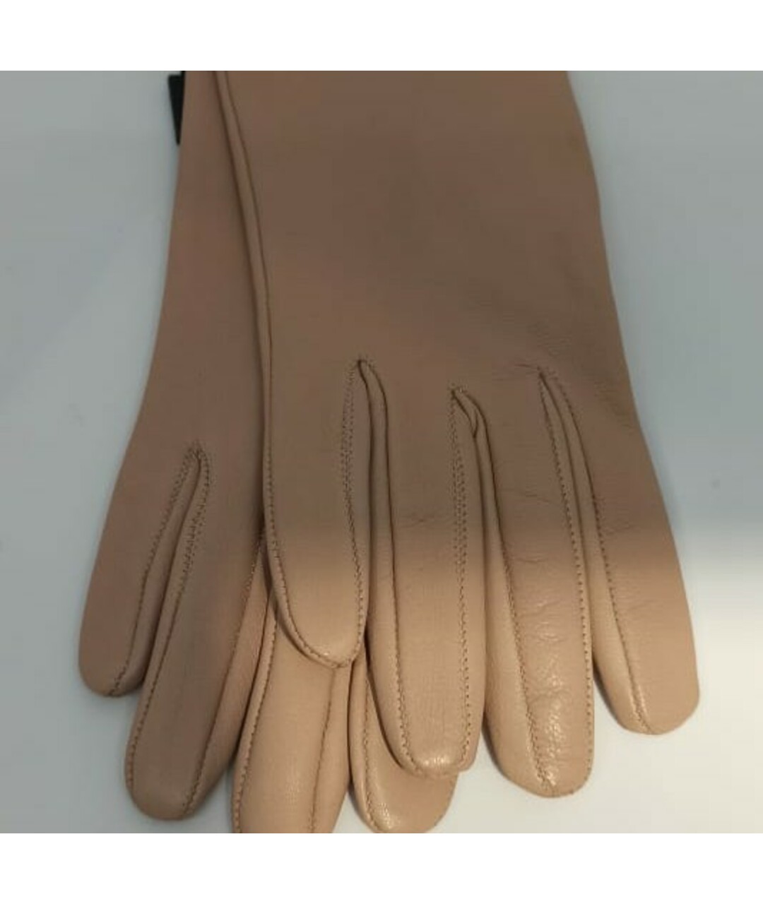 SAINT LAURENT Бежевые кожаные перчатки, фото 2