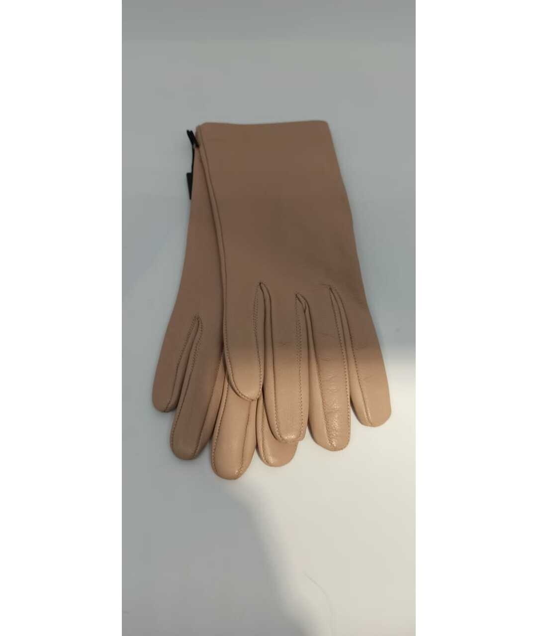 SAINT LAURENT Бежевые кожаные перчатки, фото 3