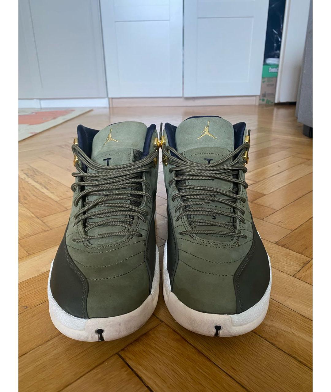 JORDAN Хаки кожаные высокие кроссовки / кеды, фото 2