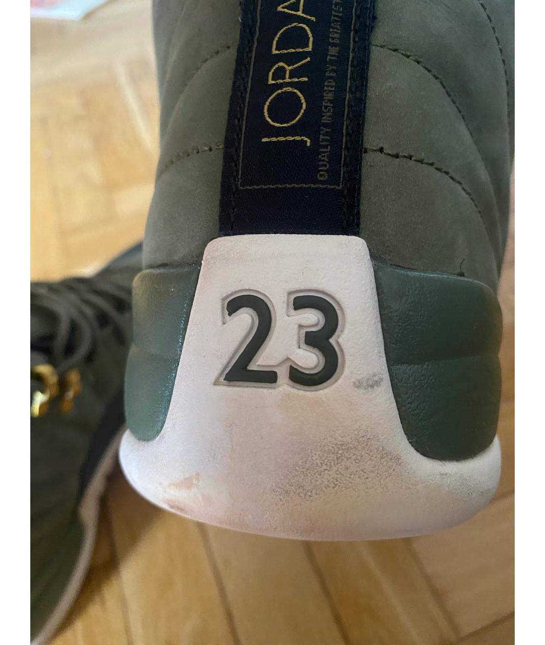 JORDAN Хаки кожаные высокие кроссовки / кеды, фото 7