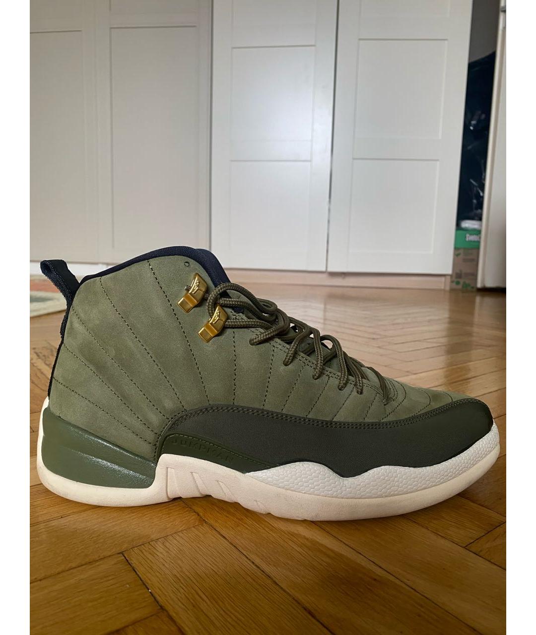 JORDAN Хаки кожаные высокие кроссовки / кеды, фото 9