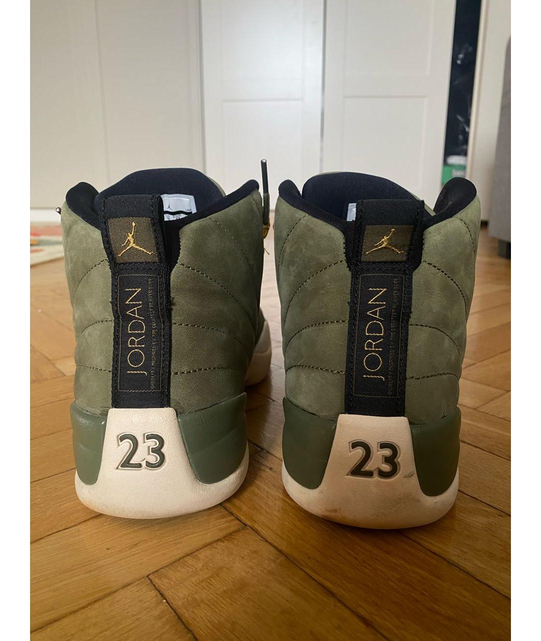 JORDAN Хаки кожаные высокие кроссовки / кеды, фото 4