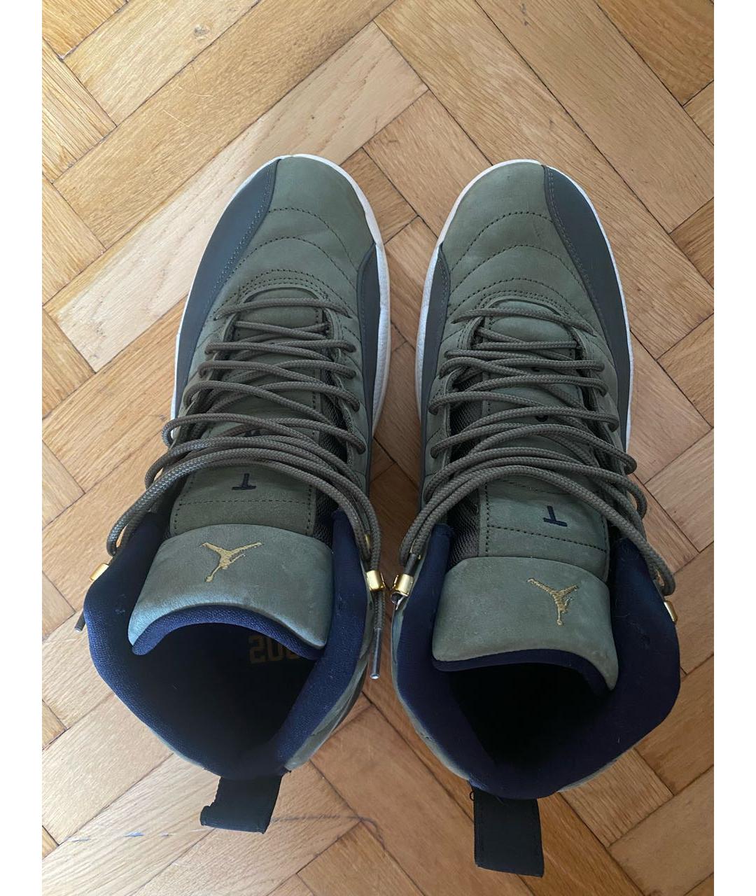 JORDAN Хаки кожаные высокие кроссовки / кеды, фото 3