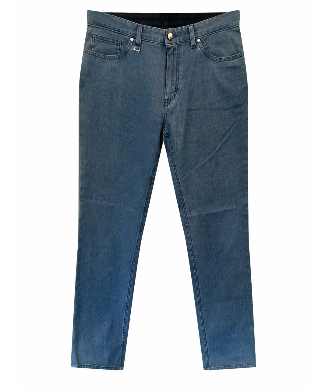 ERMENEGILDO ZEGNA Голубые хлопко-эластановые прямые джинсы, фото 1