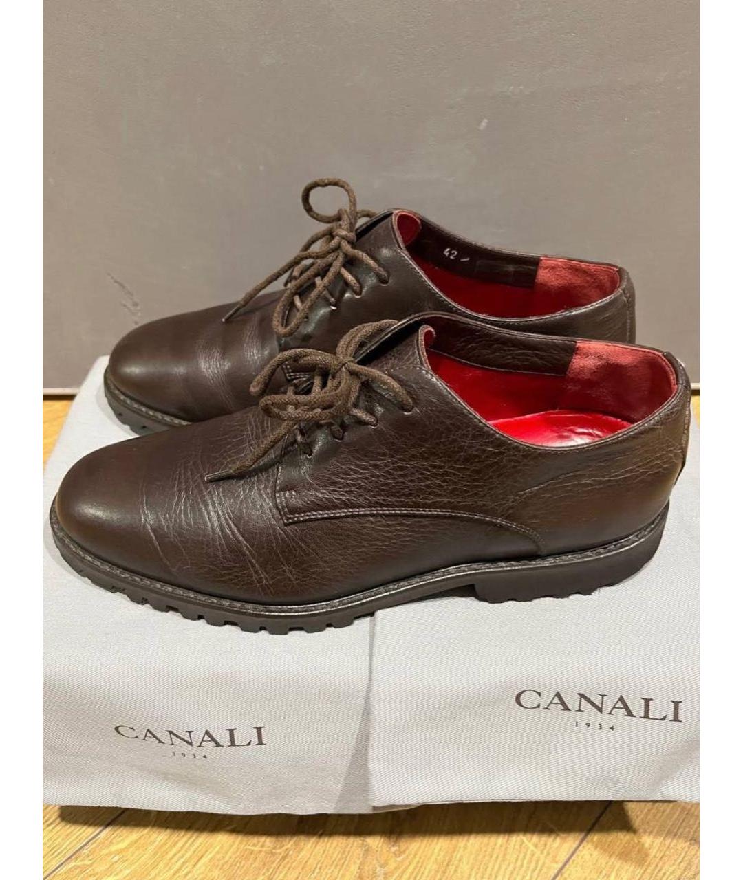 CANALI Коричневые кожаные туфли, фото 7